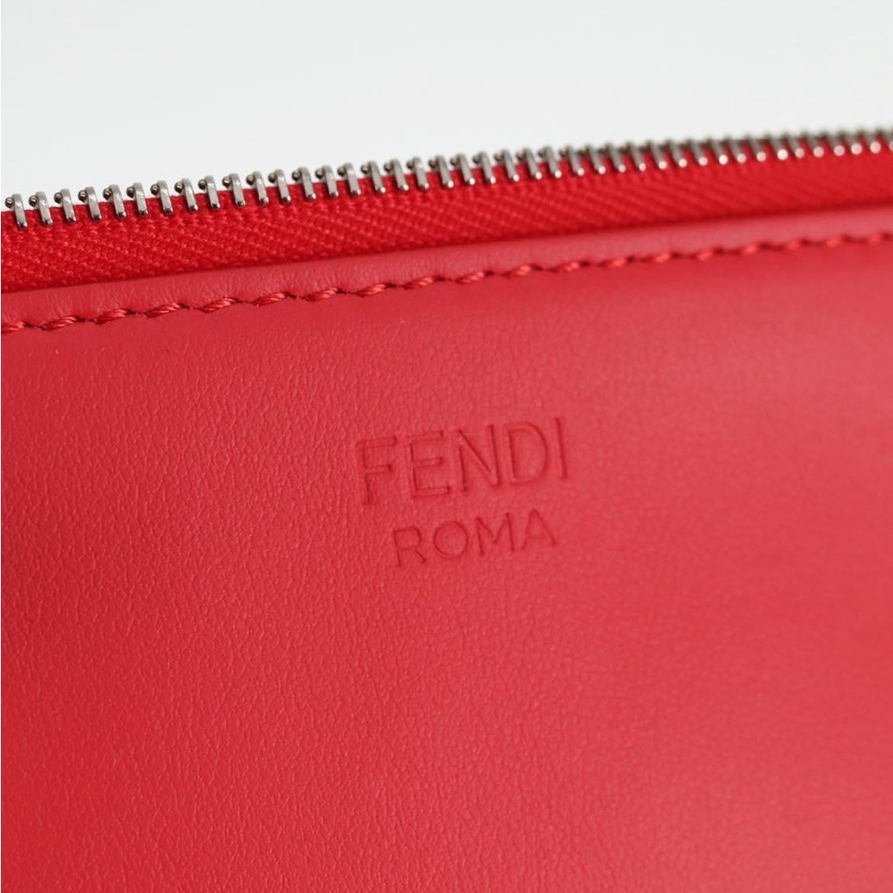 FENDI Zucca Canvas Triplet Clutch Bag Leather Beige Red Silver - Picture 7 of 15